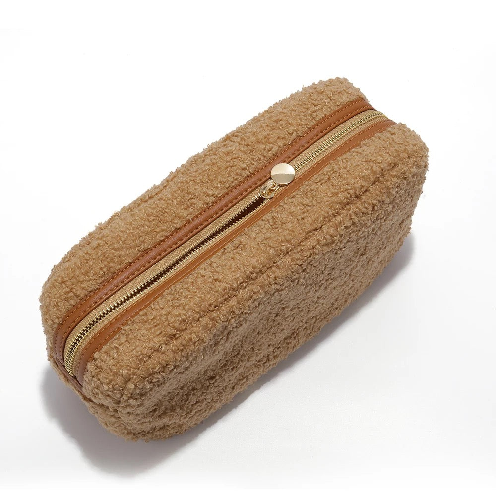 Tan Teddy Sherpa Cosmetic Pouches - Assorted Sizes