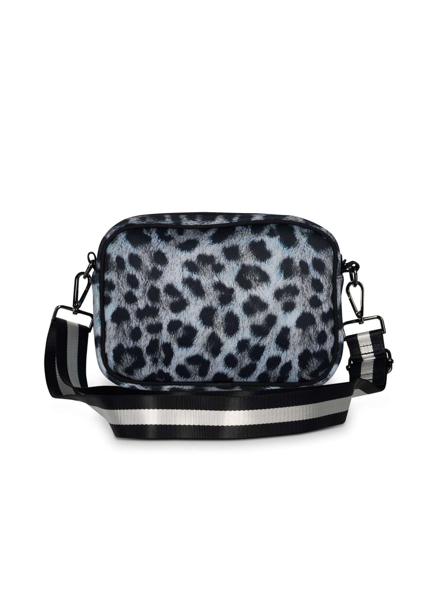 Grey Leopard Black Stripe Neoprene Crossbody Bag