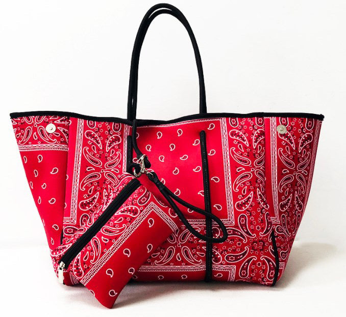 Bandana Neoprene Tote - Black, Blue or Red 🖤💙❤️