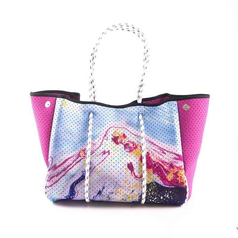 Hot Pink Mix Geode Neoprene Tote