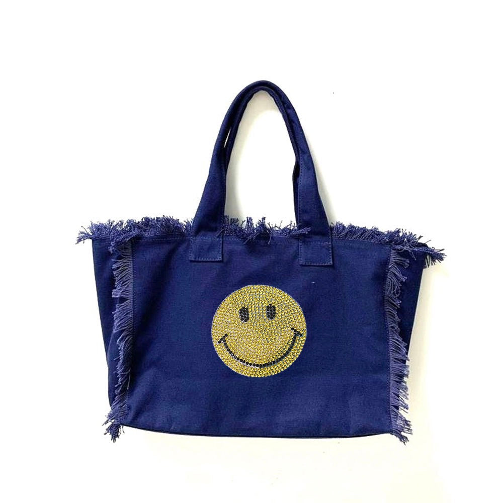 Happy 😊 Face Canvas Fringe Tote - Assorted Colors