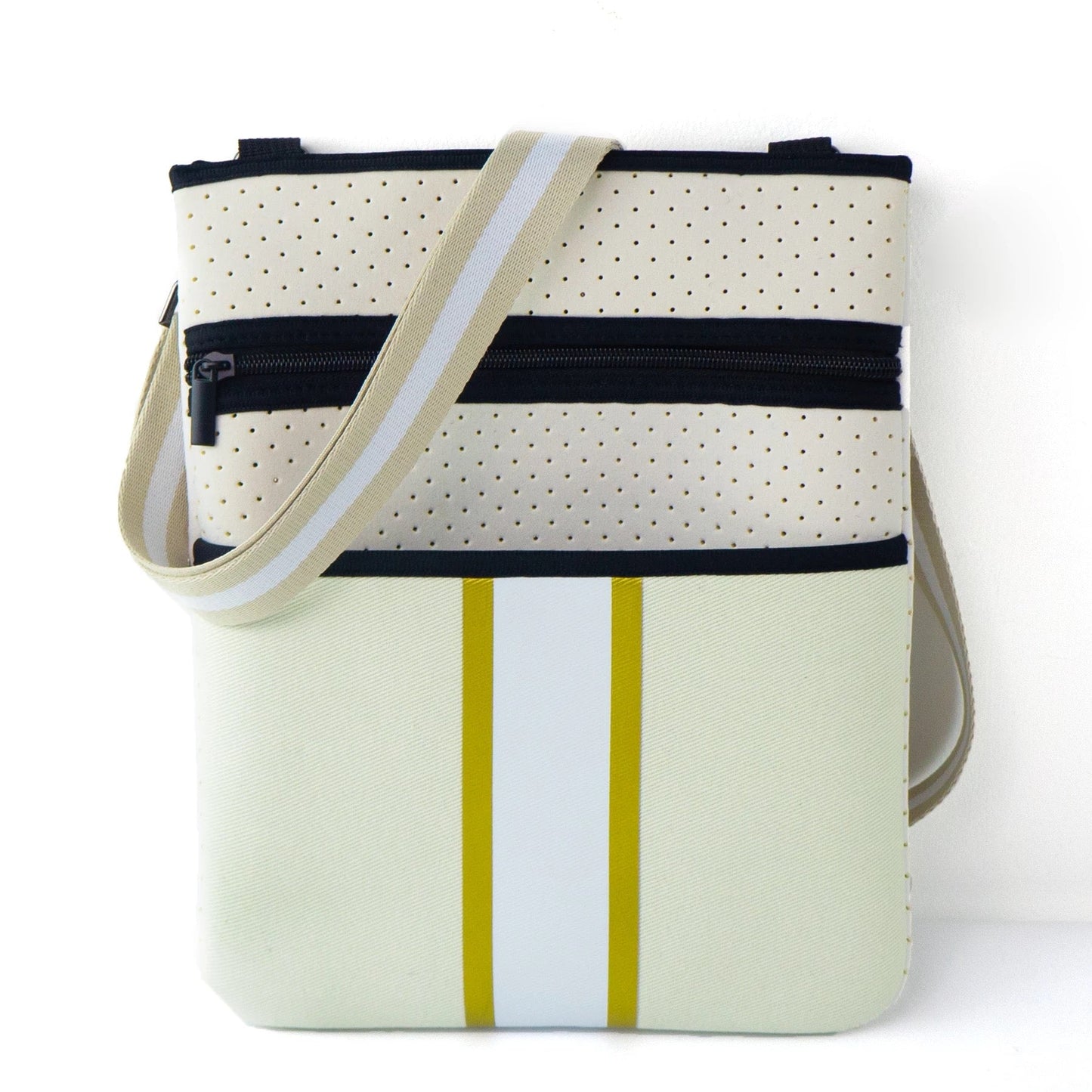 Ivory with gold stripe neoprene crossbody