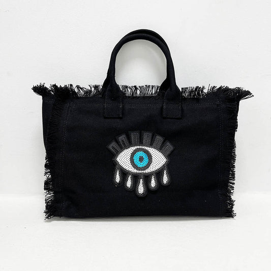 Evil Eye Canvas Tote Bag - Black