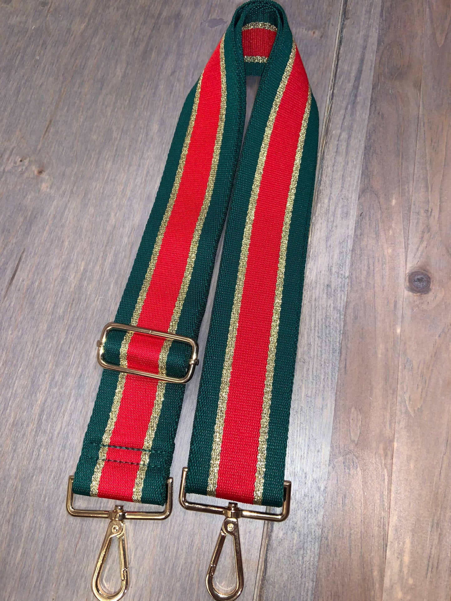 💚❤️ Green/Red/Metallic Gold Stripe 2” Adjustable Handbag Strap