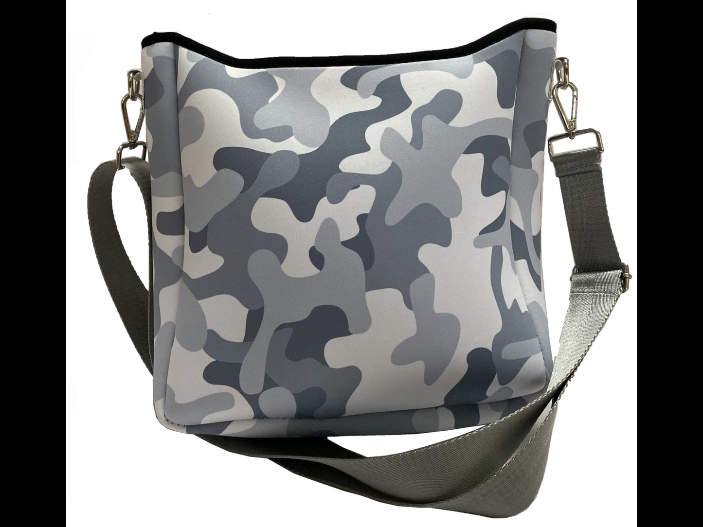 Grey Camoflauge With Stripe Neoprene Crossbody Bag