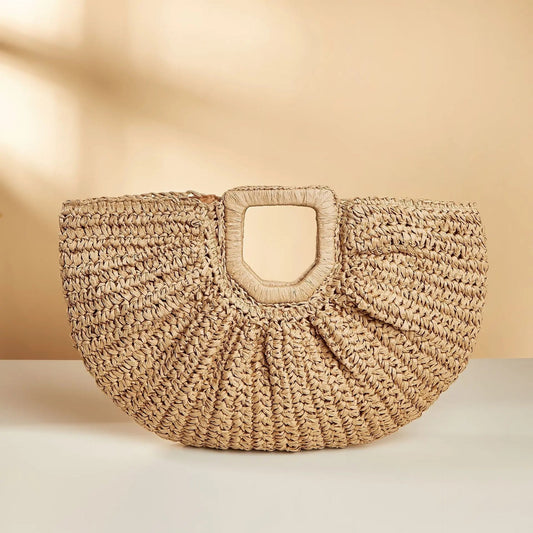 Straw Paper Braid Clutch Bag - Taupe