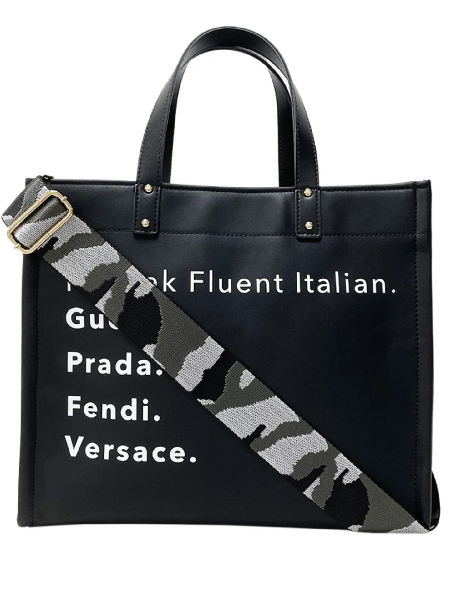 Speak Italian Vegan Leather Tote w/ Strap - Camel or Black