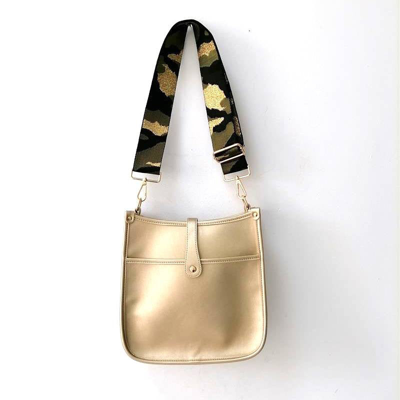 Gold Vintage Vegan Leather Messenger Bag