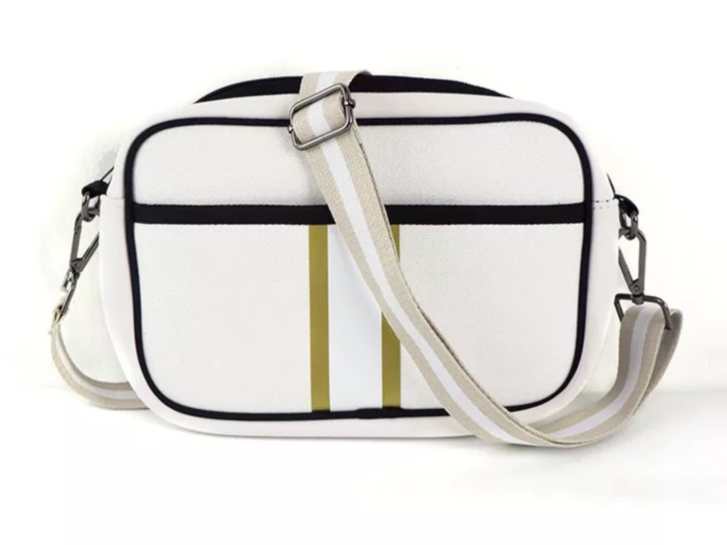 Ivory with Gold Stripe Neoprene Crossbody Bag