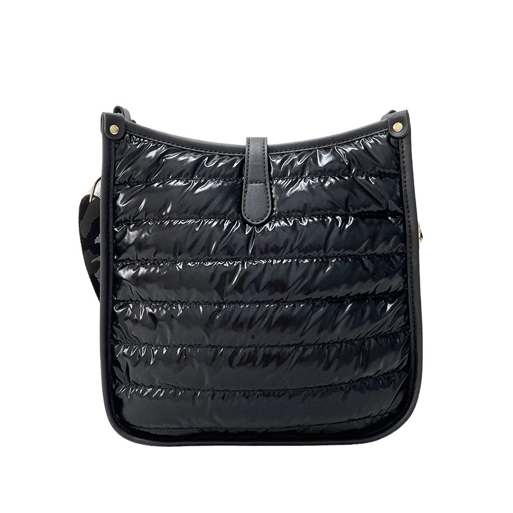 Metallic Nylon Quilted Puffer Bag - Black or Silver