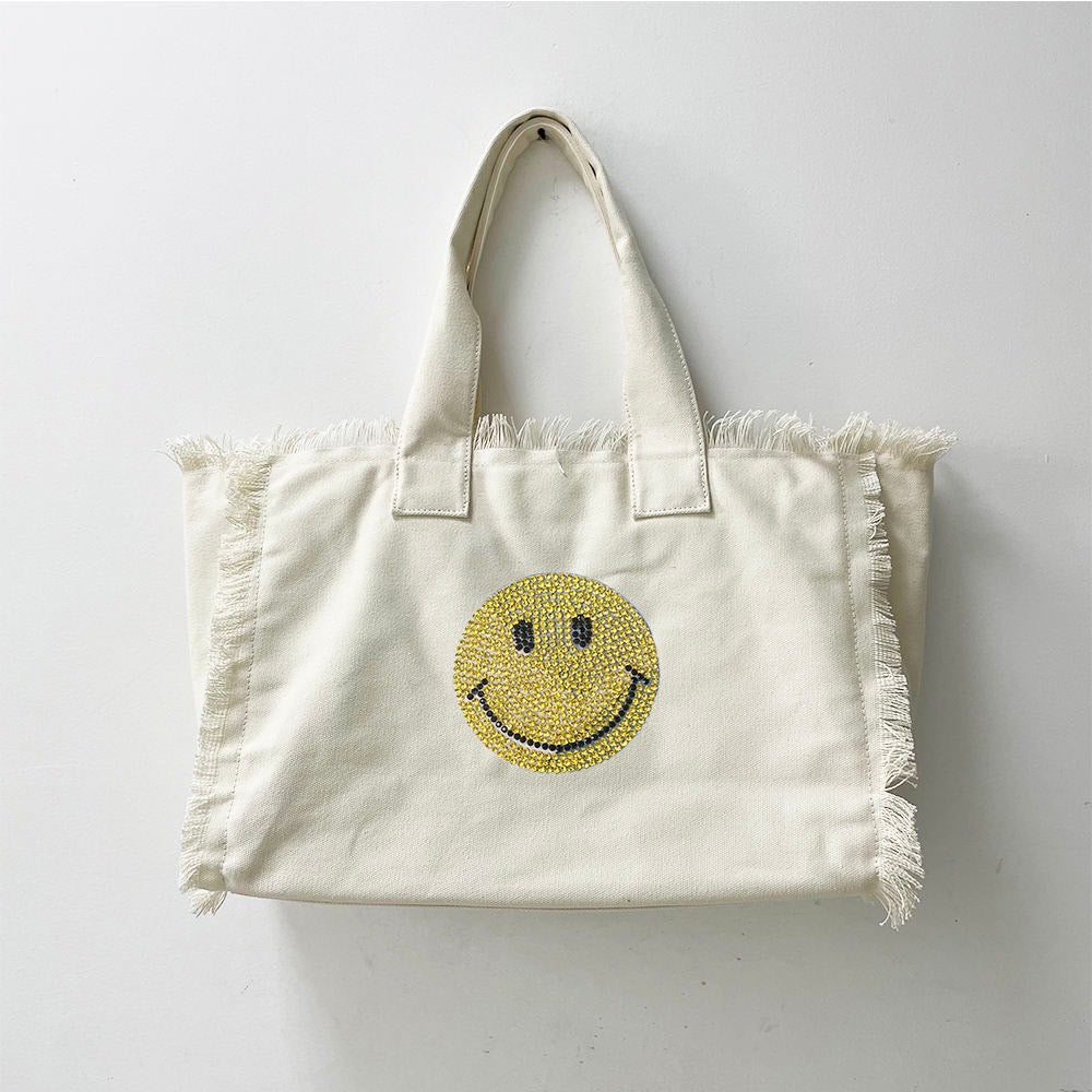 Happy 😊 Face Canvas Fringe Tote - Assorted Colors