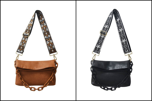 Vegan Leather Crossbody With Acrylic Chain Detail - Assorted Colors