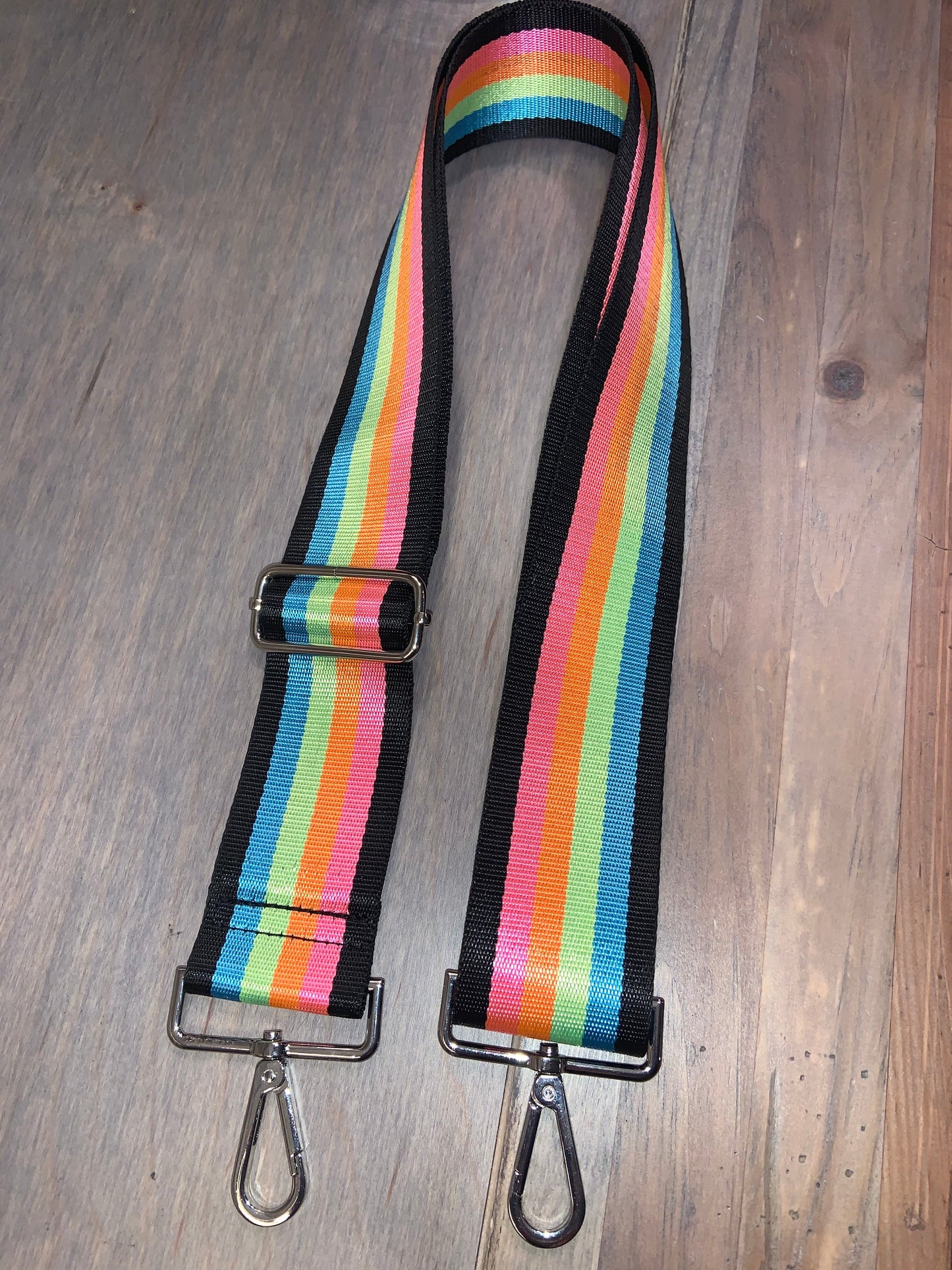 🌈 Neon Rainbow w/ Black Stripe 2” Adjustable Handbag Strap