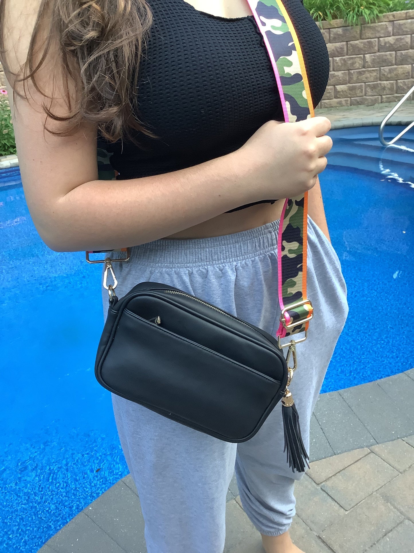 Black Vegan Leather Rectangle Crossbody Bag