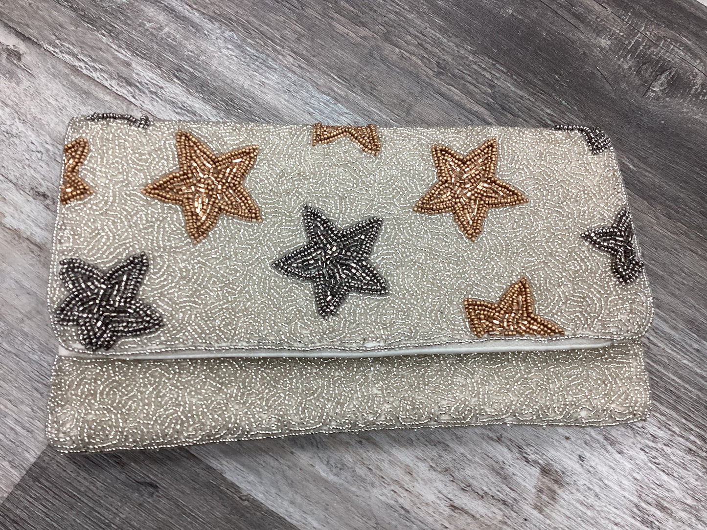 Star Hand Beaded Clutch Crossbody - Black or Ivory