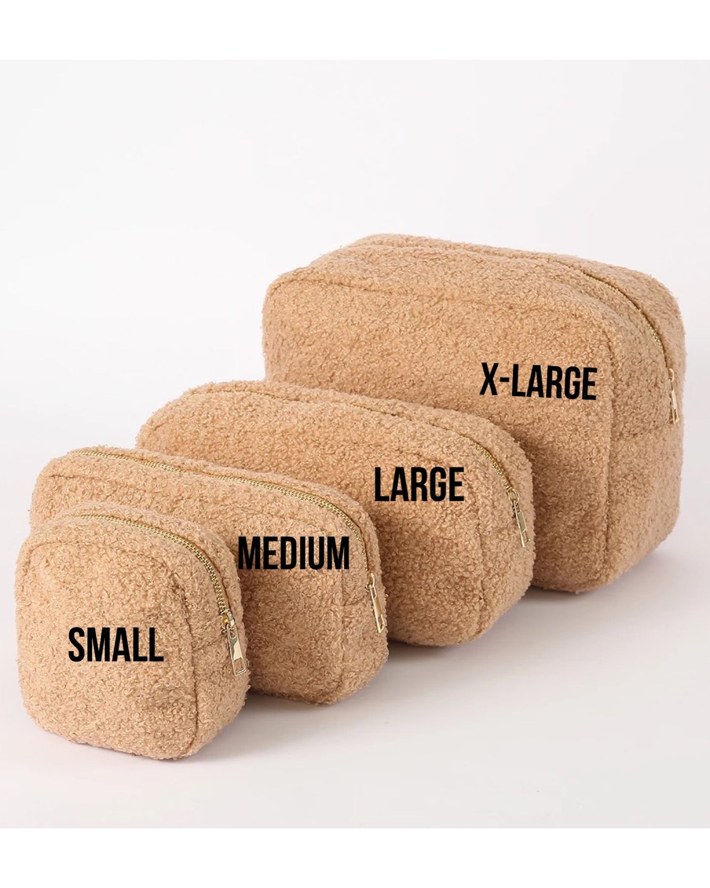 Tan Teddy Sherpa Cosmetic Pouches - Assorted Sizes