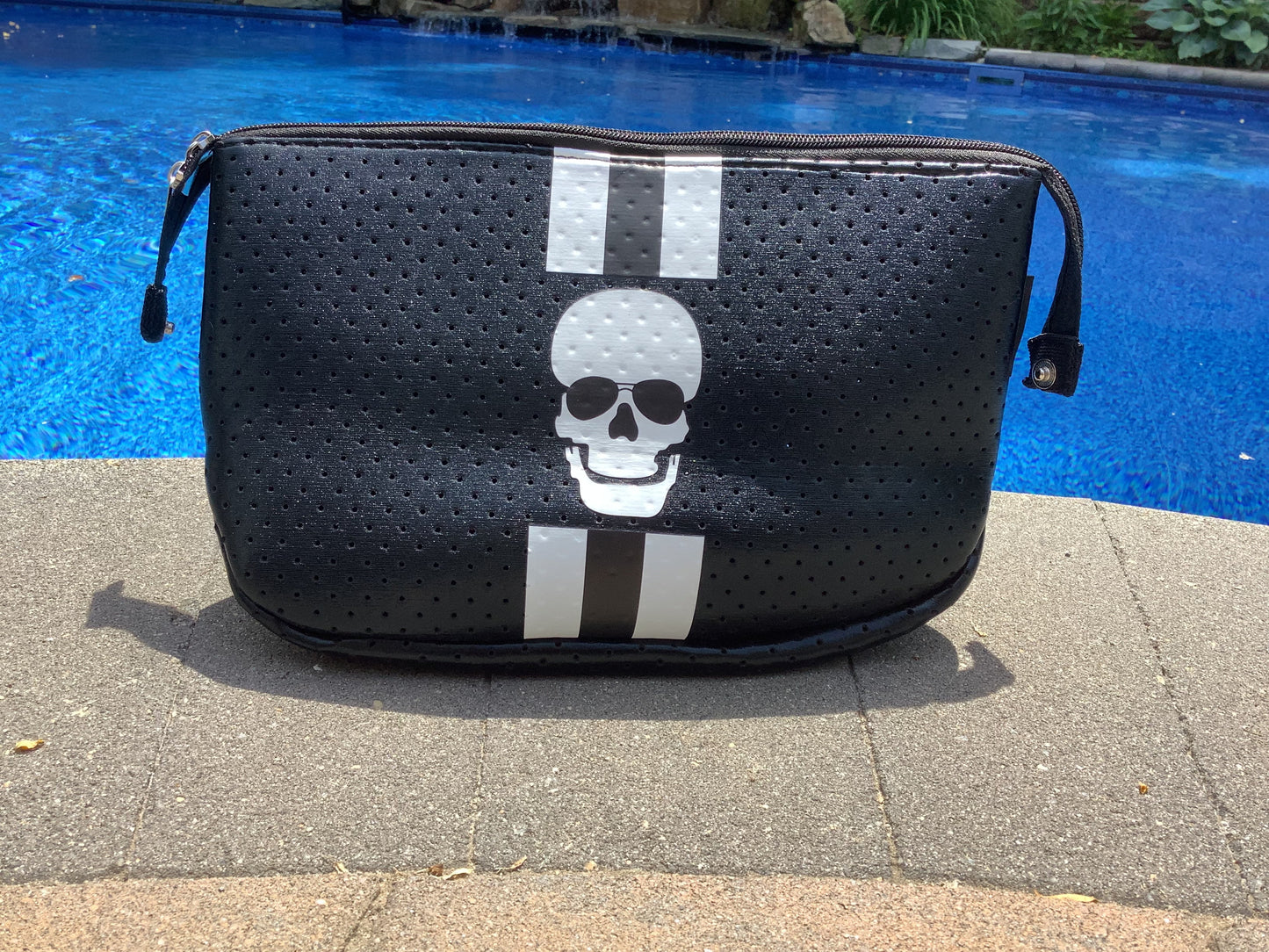 Black Metallic Skull Neoprene Cosmetic Case/Clutch