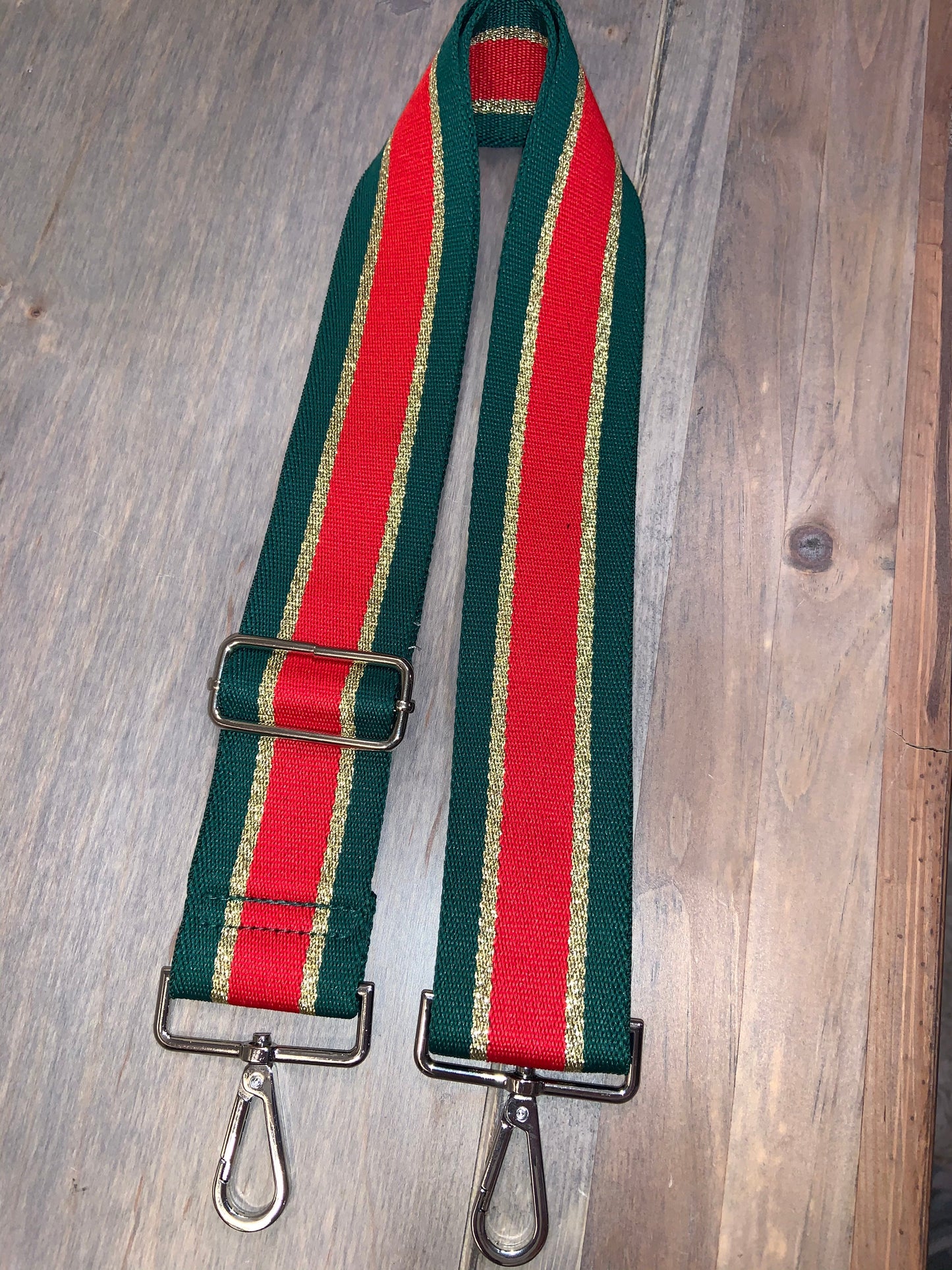 💚❤️ Green/Red/Metallic Gold Stripe 2” Adjustable Handbag Strap