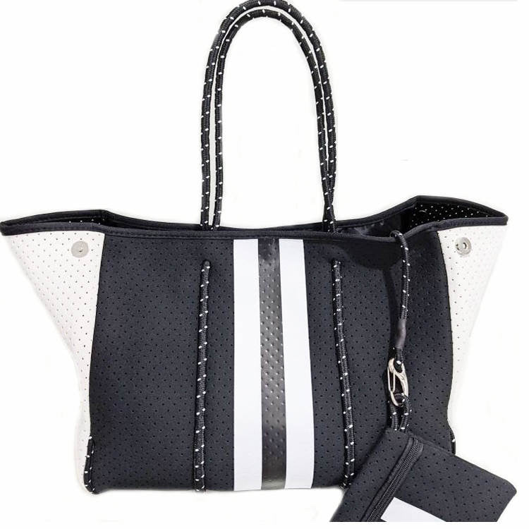 Black & White Stripe Neoprene Tote