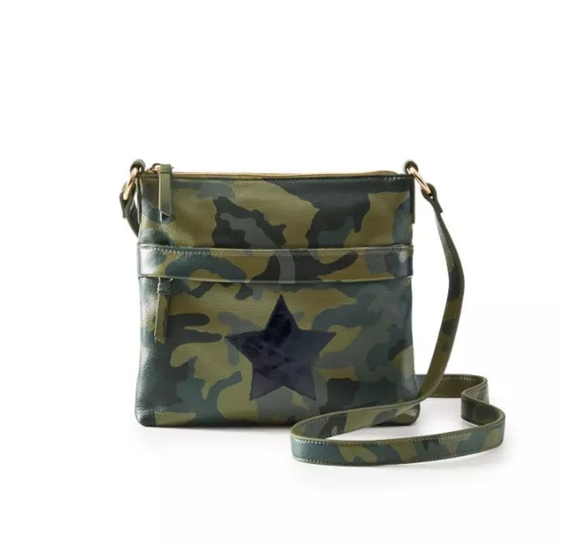 Army or Black Vegan leather crossbody with star