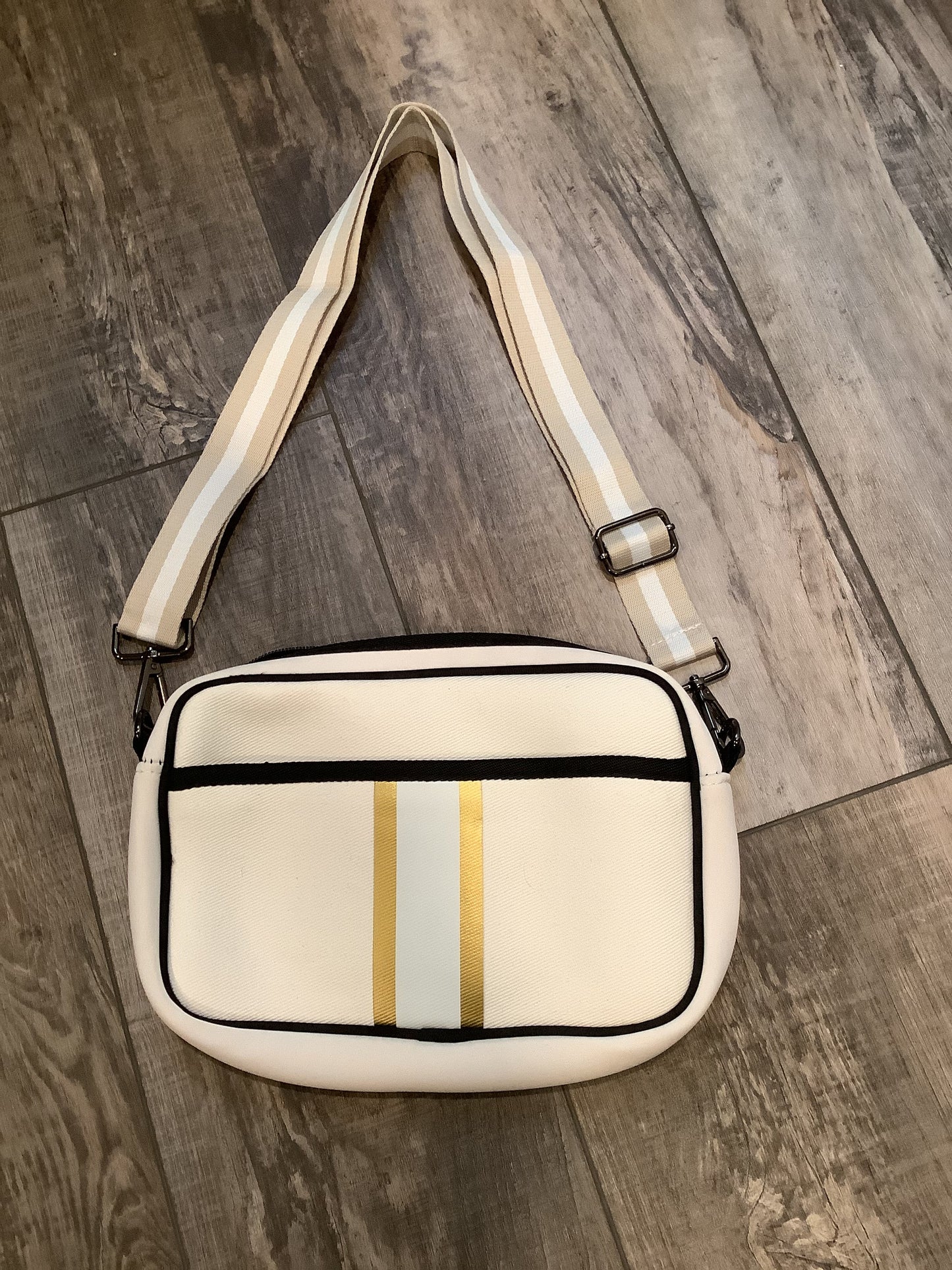 Ivory with Gold Stripe Neoprene Crossbody Bag