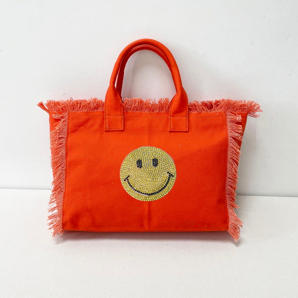 Happy 😊 Face Canvas Fringe Tote - Assorted Colors