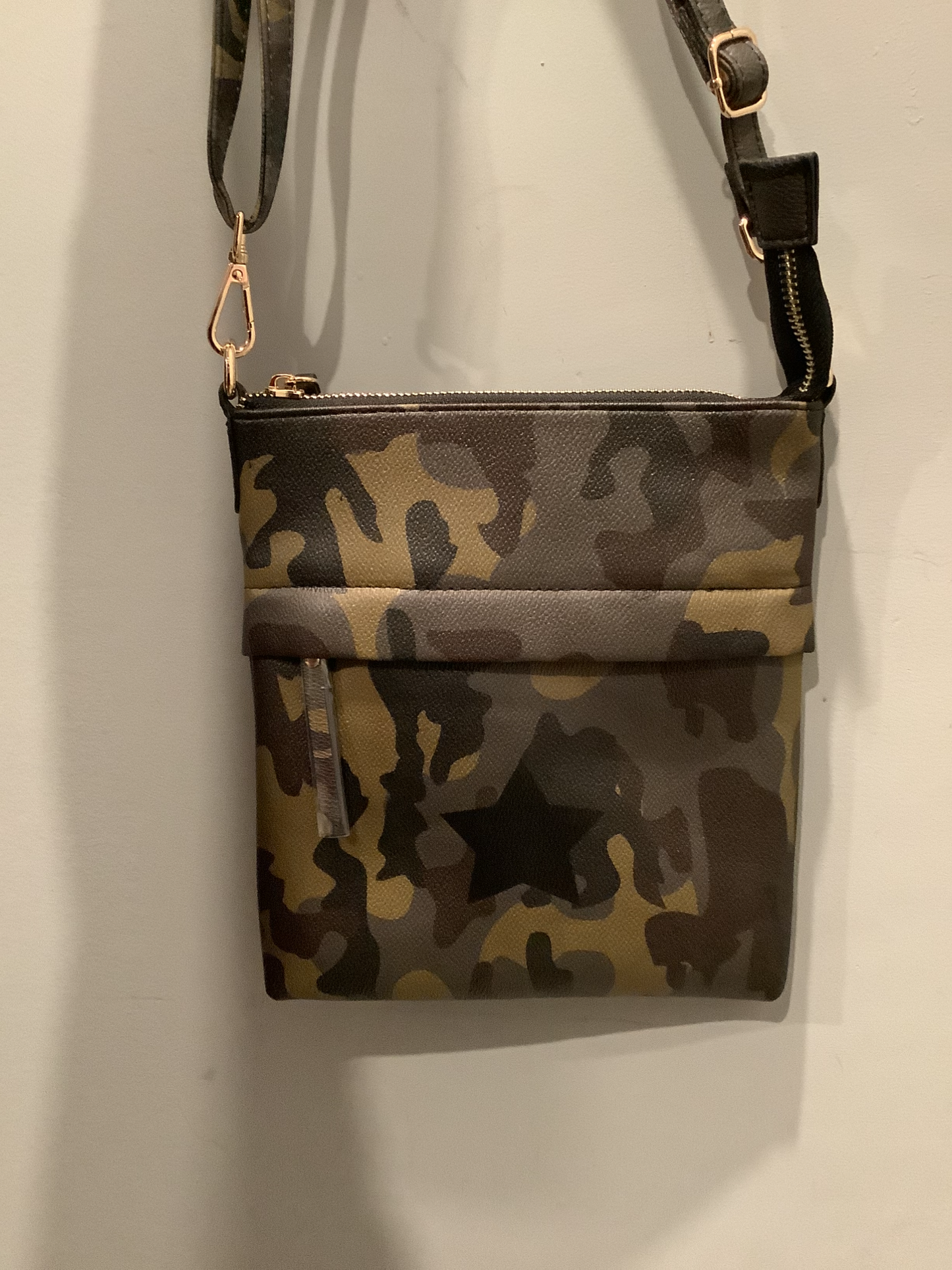 Army or Black Vegan leather crossbody with star