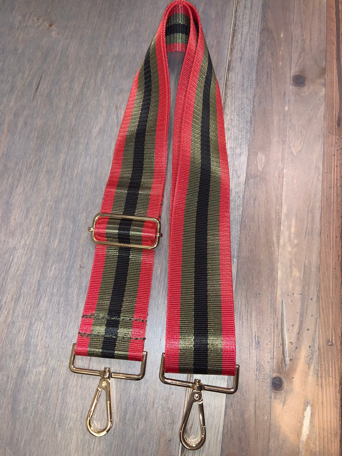 ❤️🖤💚 Red, Olive & Black Stripe 2” Adjustable Handbag Strap