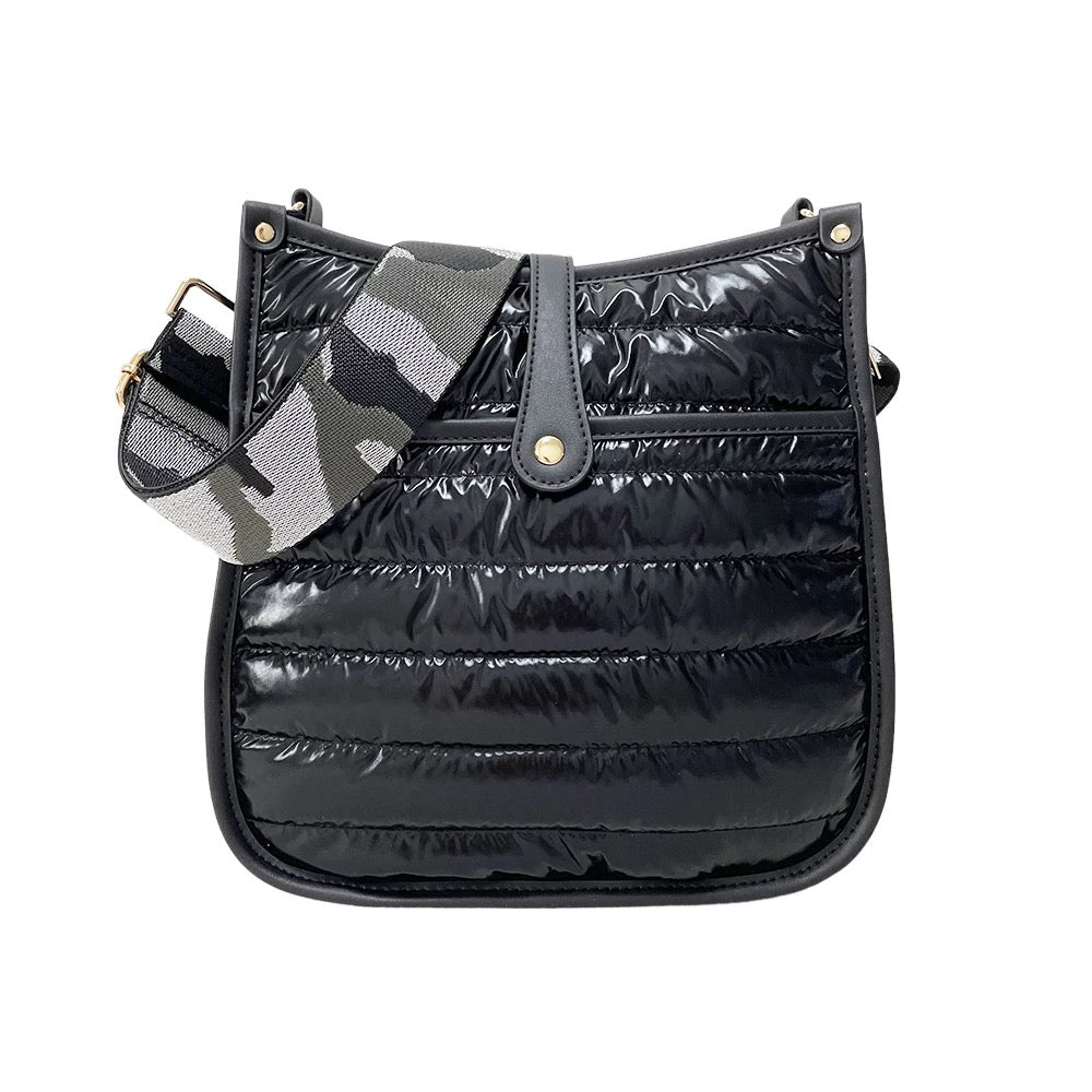 Metallic Nylon Quilted Puffer Bag - Black or Silver