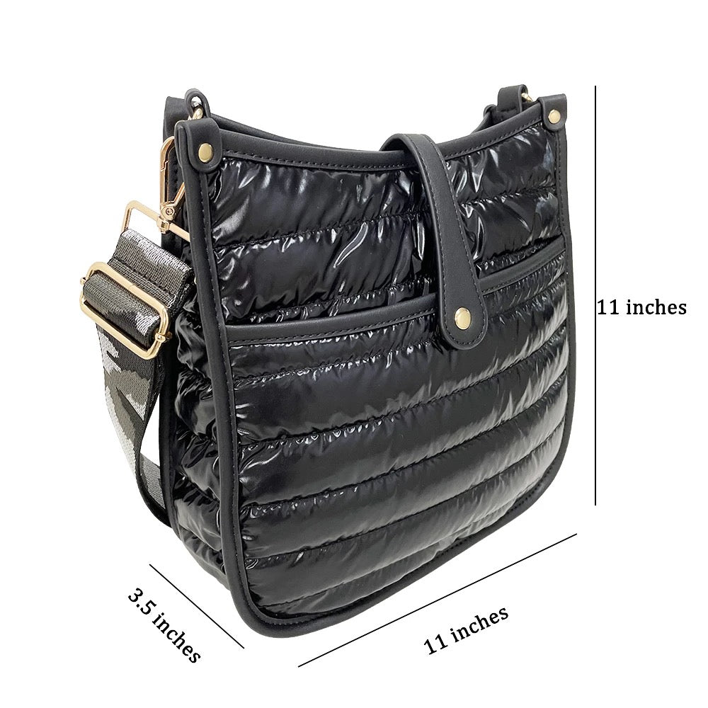 Metallic Nylon Quilted Puffer Bag - Black or Silver