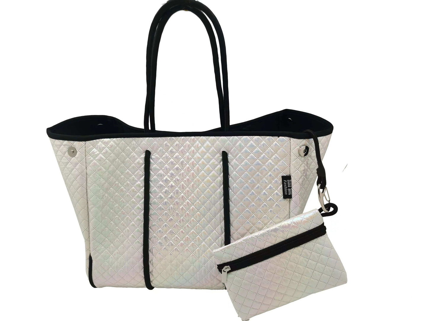 White Iridescent Quilted Tote