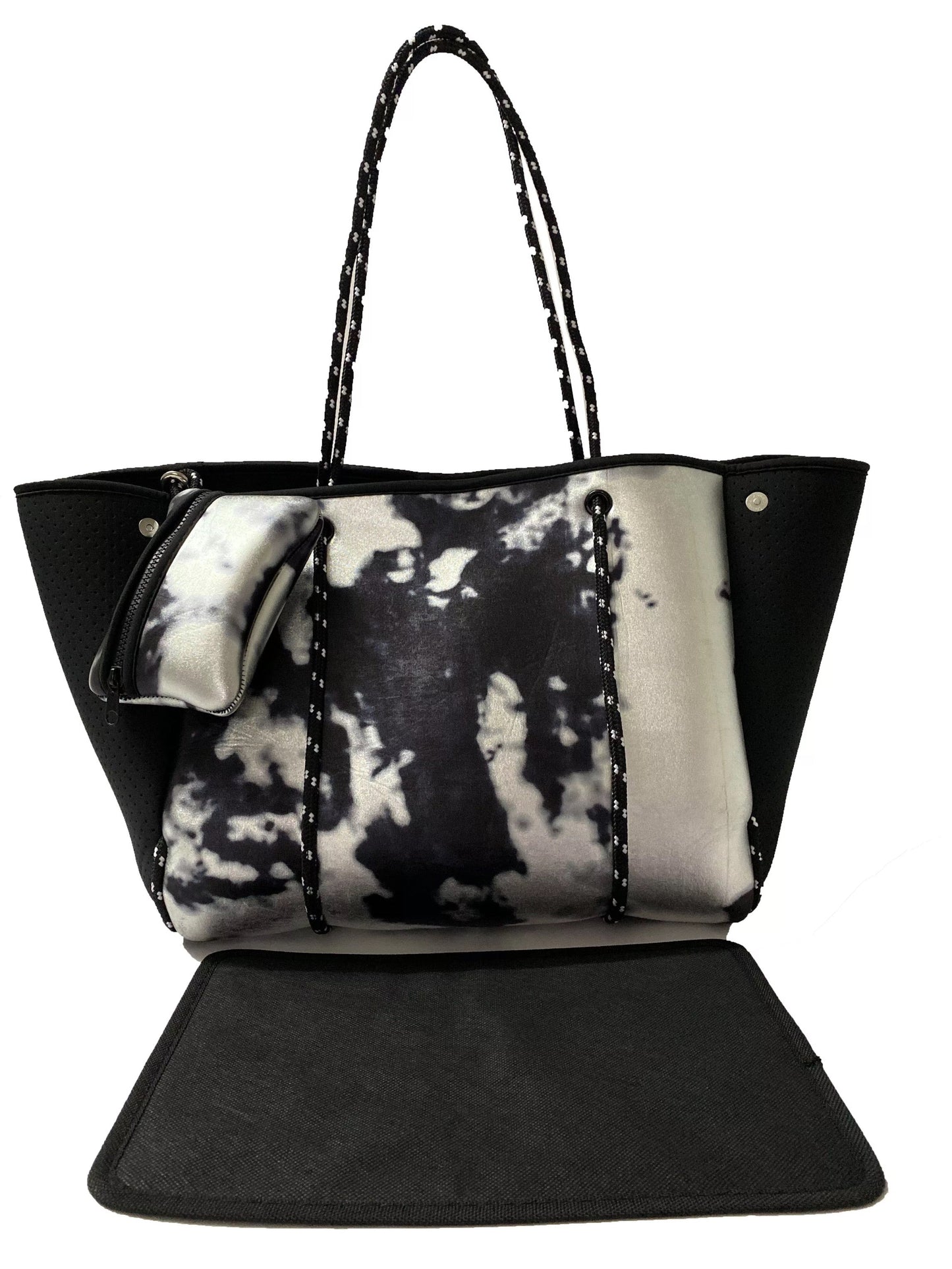 Black Metallic Silver Tiedye Neoprene Tote