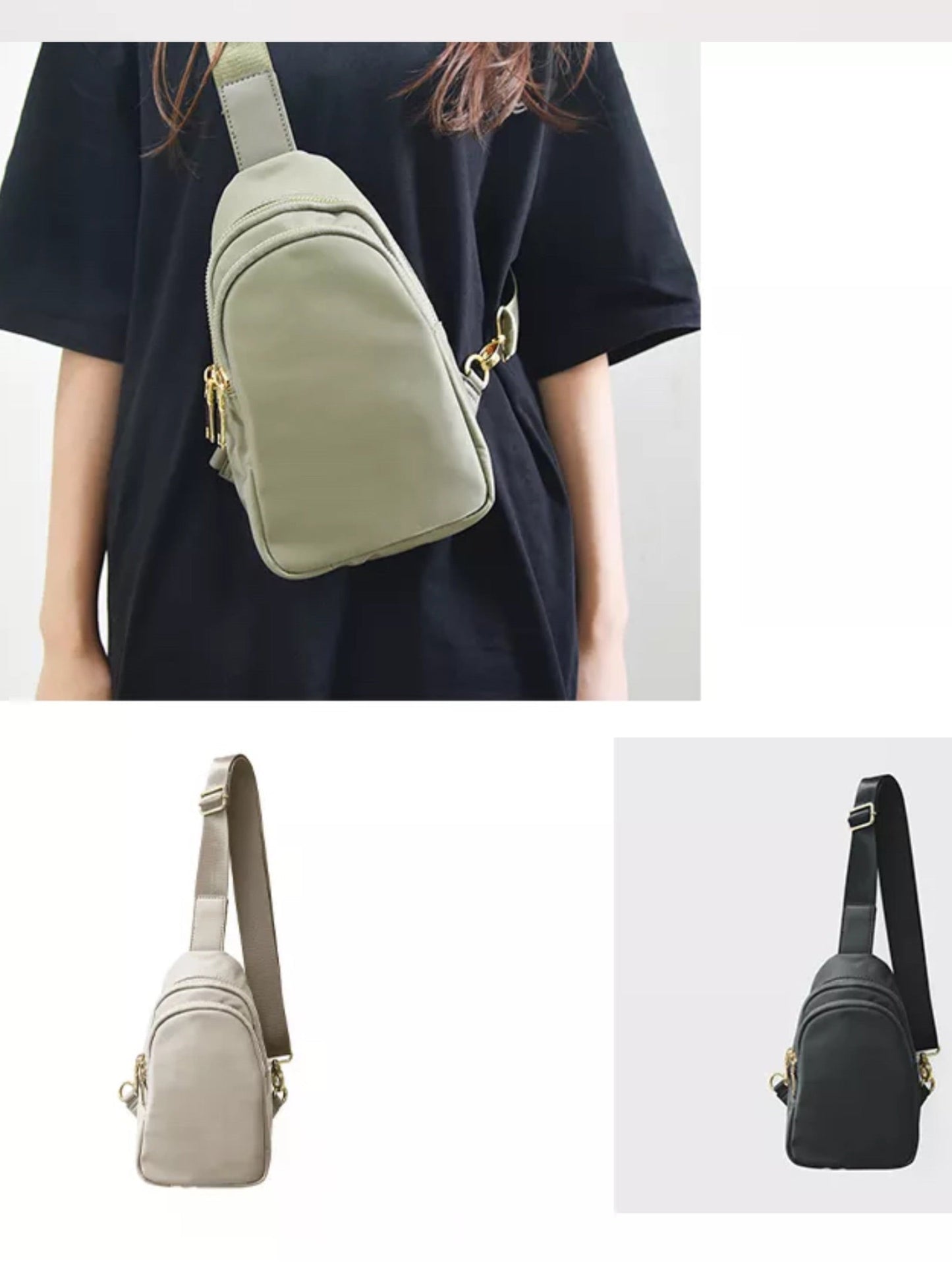 Nylon Sling/Chest Bag - Black, Olive or Ivory