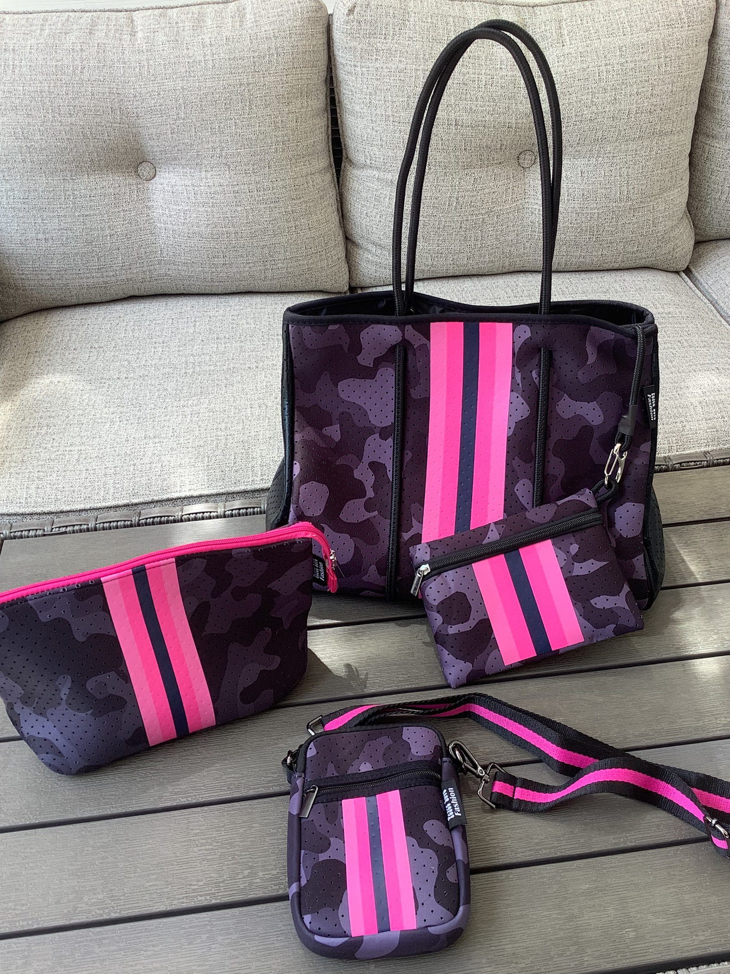 Camo Pink Stripe Neoprene Tote