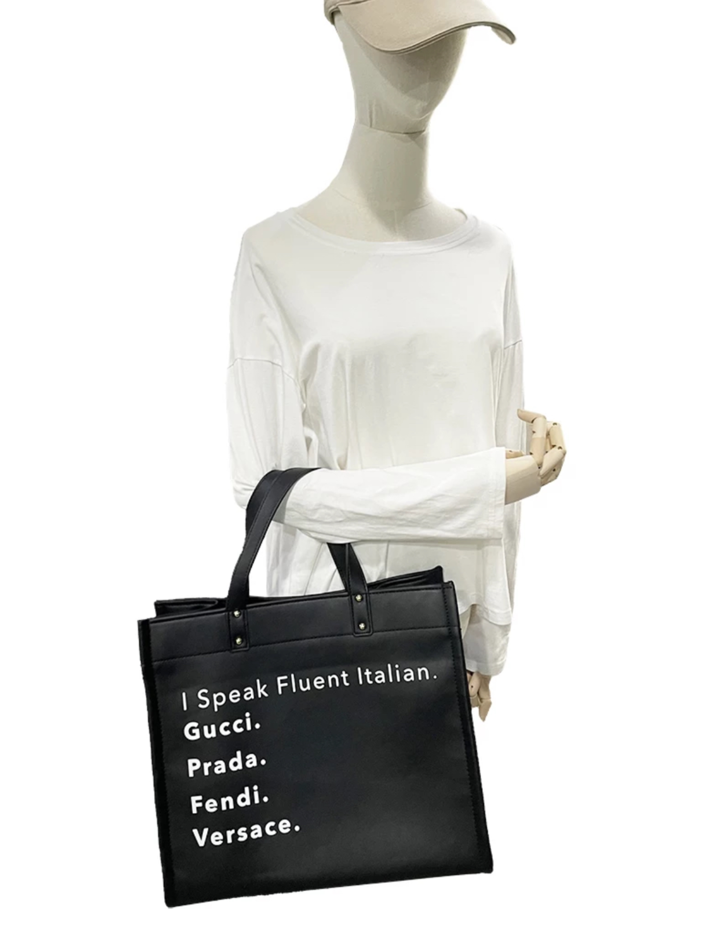 Speak Italian Vegan Leather Tote w/ Strap - Camel or Black