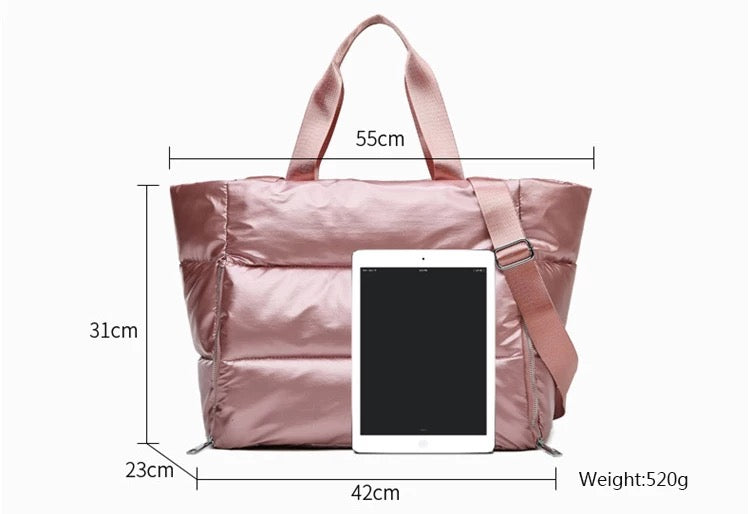 Urban Expressions Quilted Puffer Tote Bag in Metallic