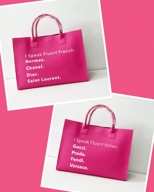 I Speak Italian or French Vegan Leather Tote - Pink