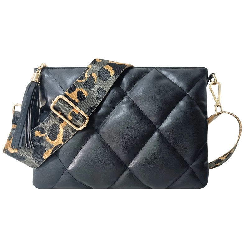 Vegan Leather Quilted Clutch/ Crossbody - Black