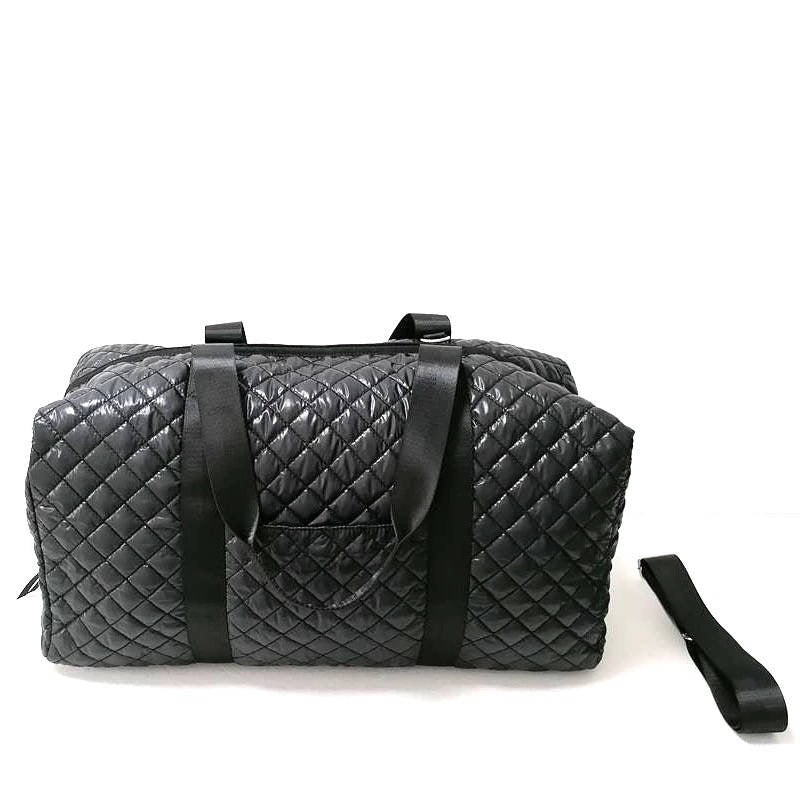 Quilted Nylon Weekender Duffle Bag - Black