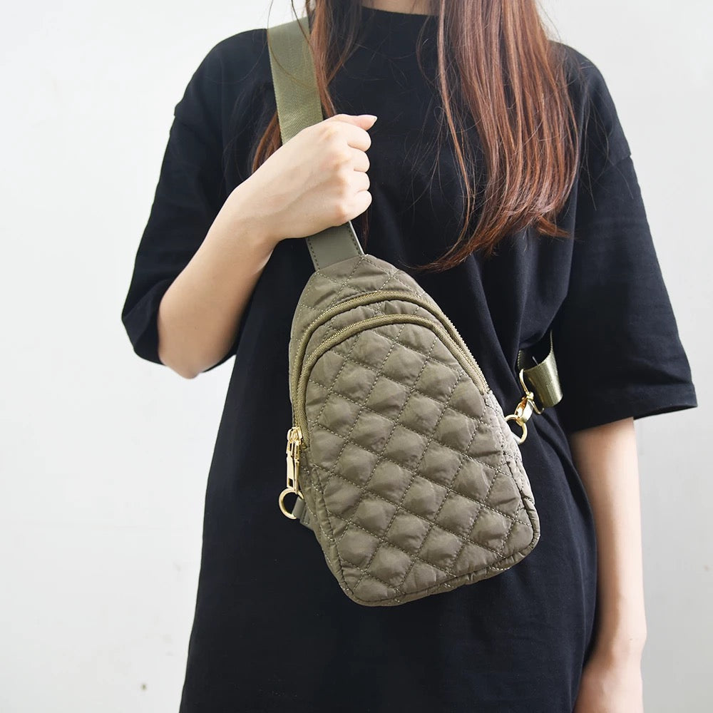 Nylon Quilted Puffer Sling/Chest Bag - Black, Olive or Ivory – Peace Love  Fashion Wholesale