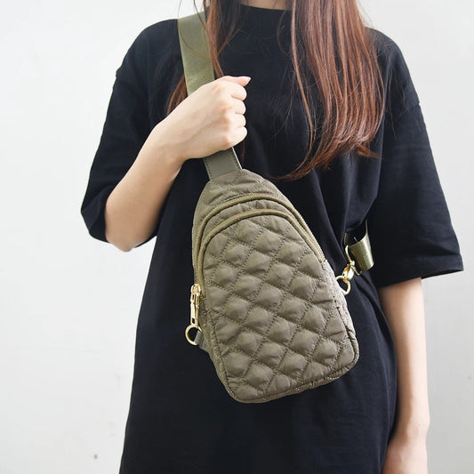 Nylon Quilted Puffer Sling/Chest Bag - Black, Olive or Ivory