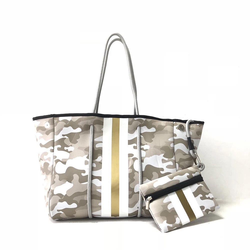 Beige Mix Camoflauge Neoprene Tote