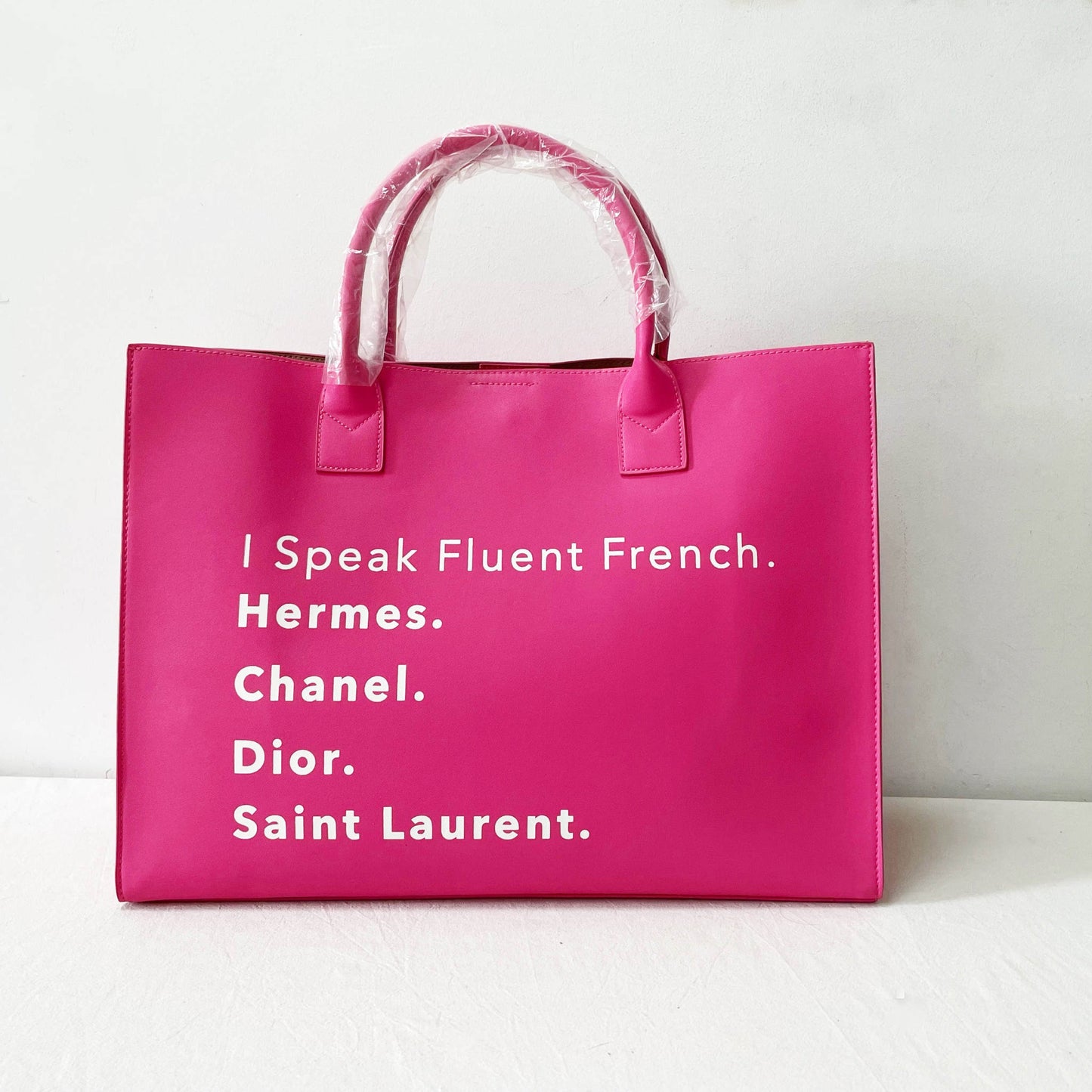 I Speak Italian or French Vegan Leather Tote - Pink