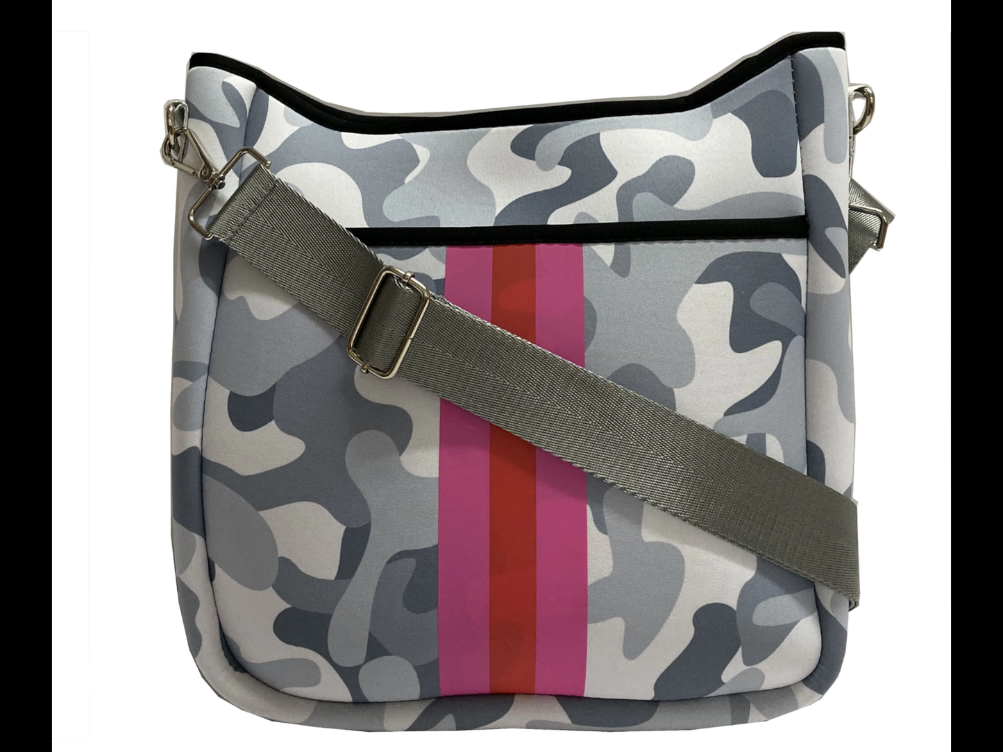 Grey Camoflauge With Stripe Neoprene Crossbody Bag