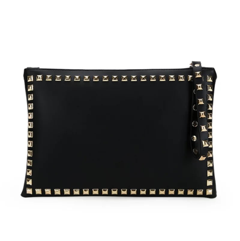 Black Pu Studded Clutch/ Wristlet