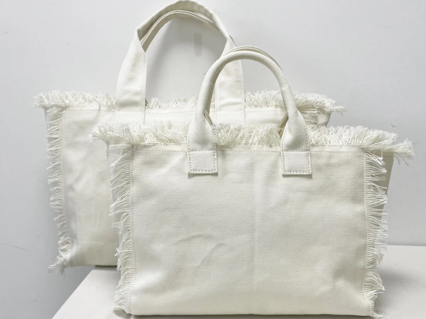 Evil Eye Fringe Canvas Tote -Cream