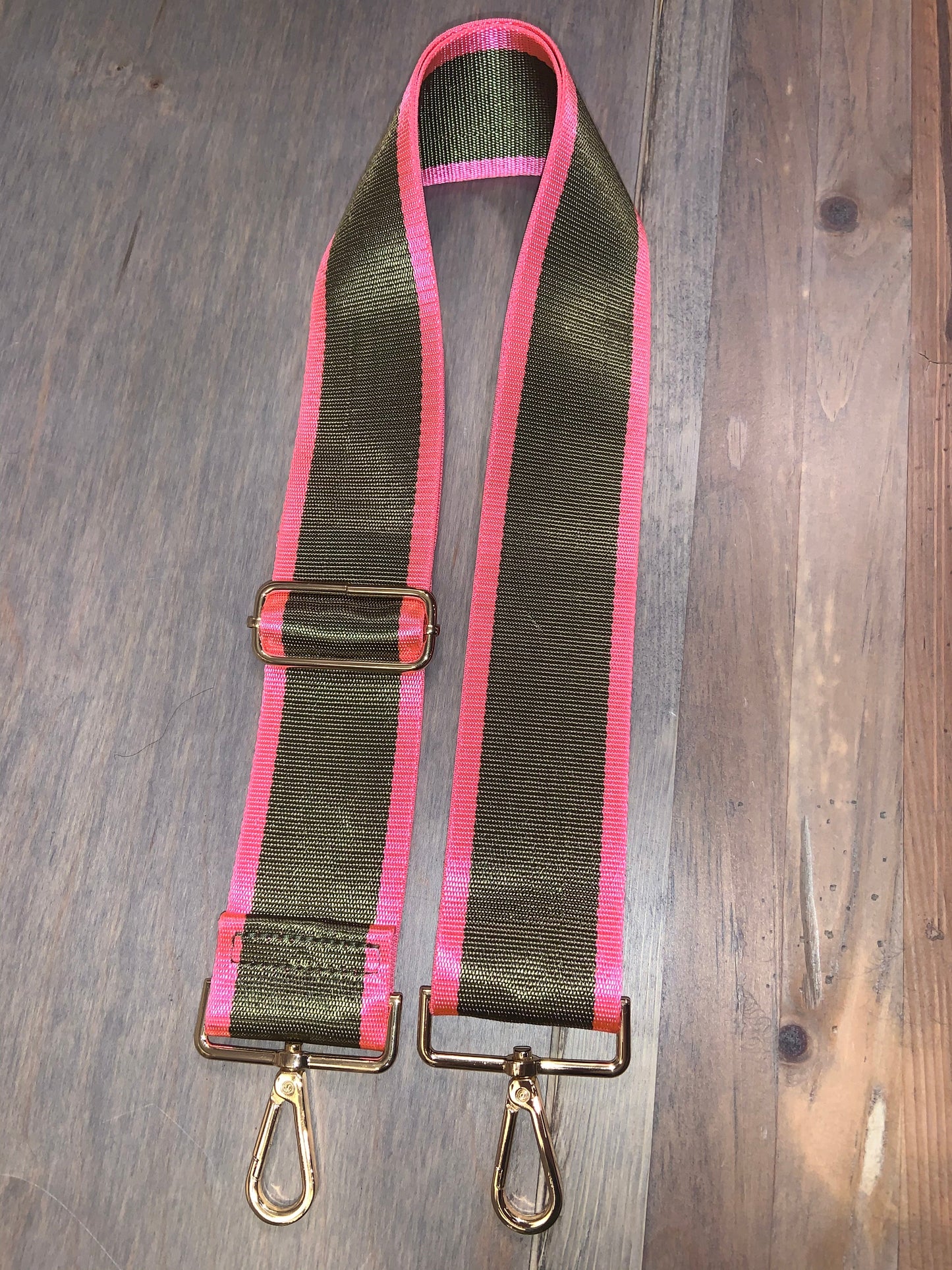 💚💗 Olive and Neon Pink Stripe 2” Adjustable Handbag Strap