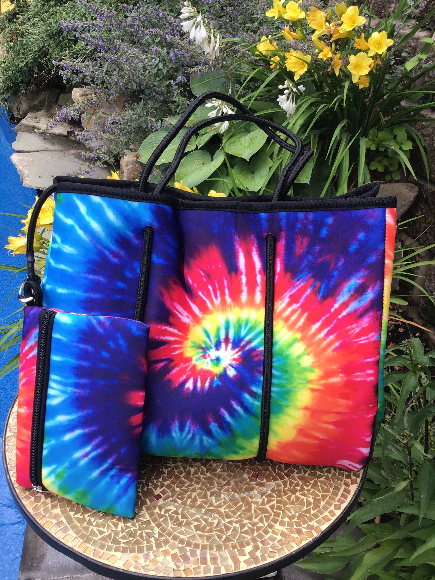 Rainbow Tiedye Neoprene tote 🌈