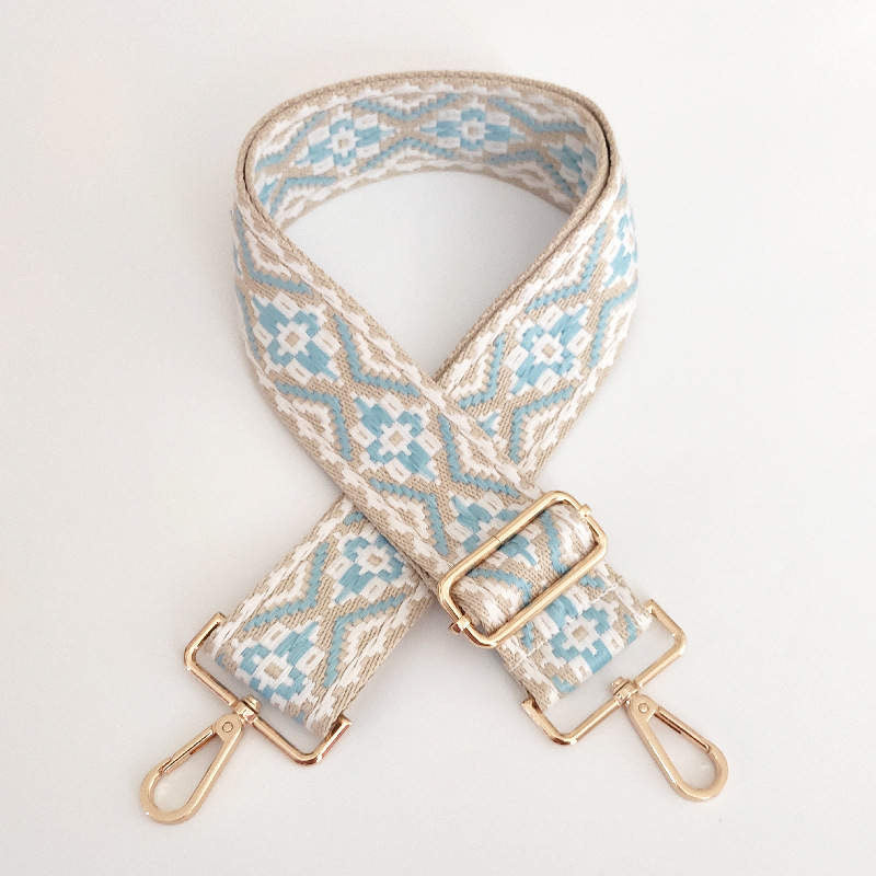 Baby Blue Beige Embroidered Bag Strap