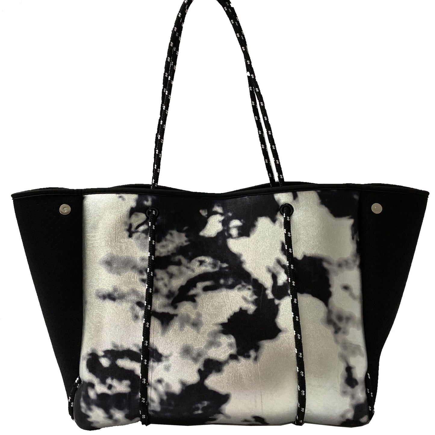 Black Metallic Silver Tiedye Neoprene Tote